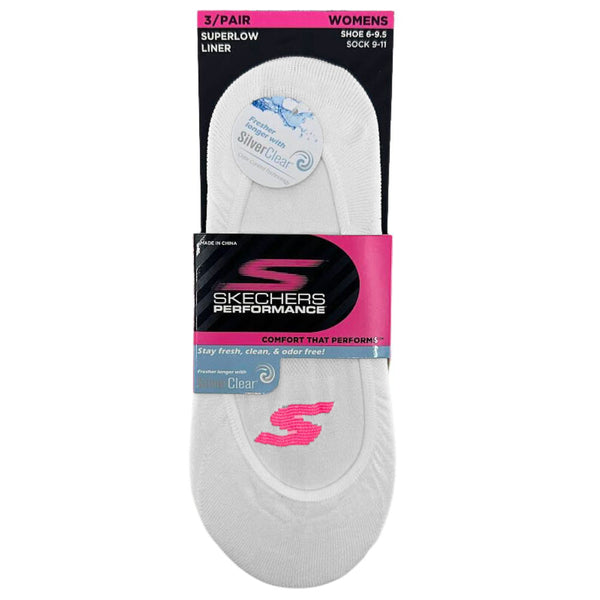 SKECHERS 3PK MICROFIBRE SUPERLOW LINER SOCKS WHITE Cherrywood Shoes