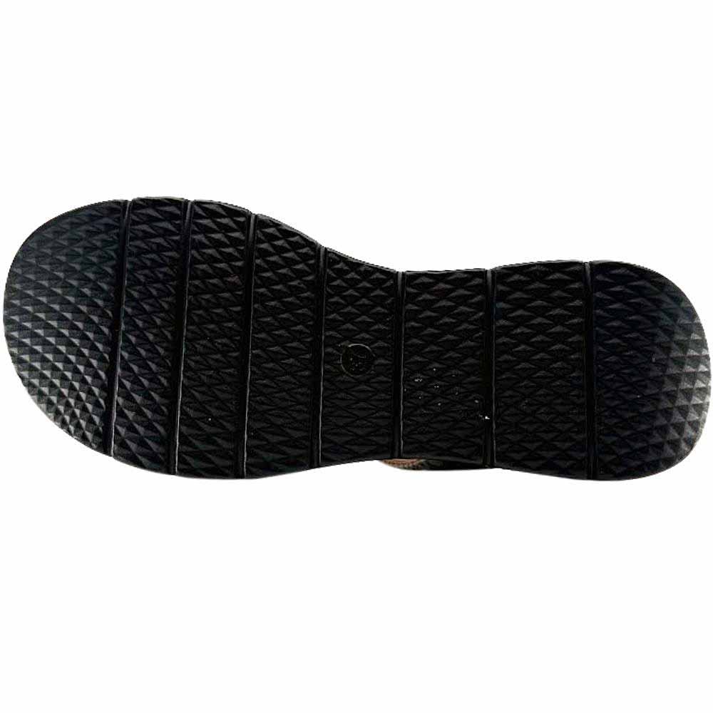 The black rubber outsole of an Alfie & Evie sandal showing a tread pattern, against a white background.