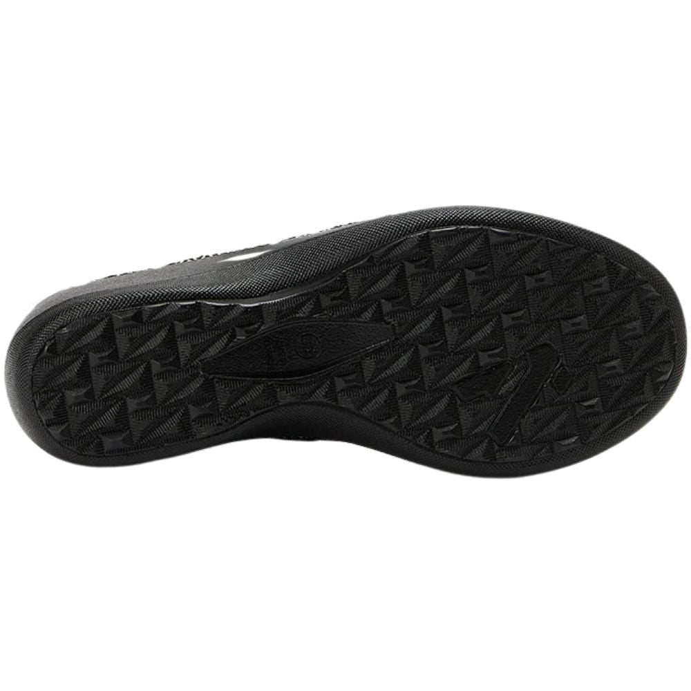 Black shoe sole with textured pattern on a white background