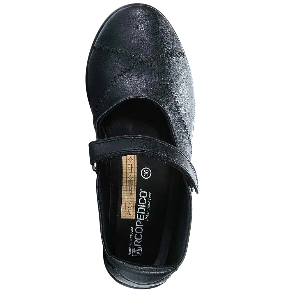 Black Mary-Jane shoe with a strap on a white background