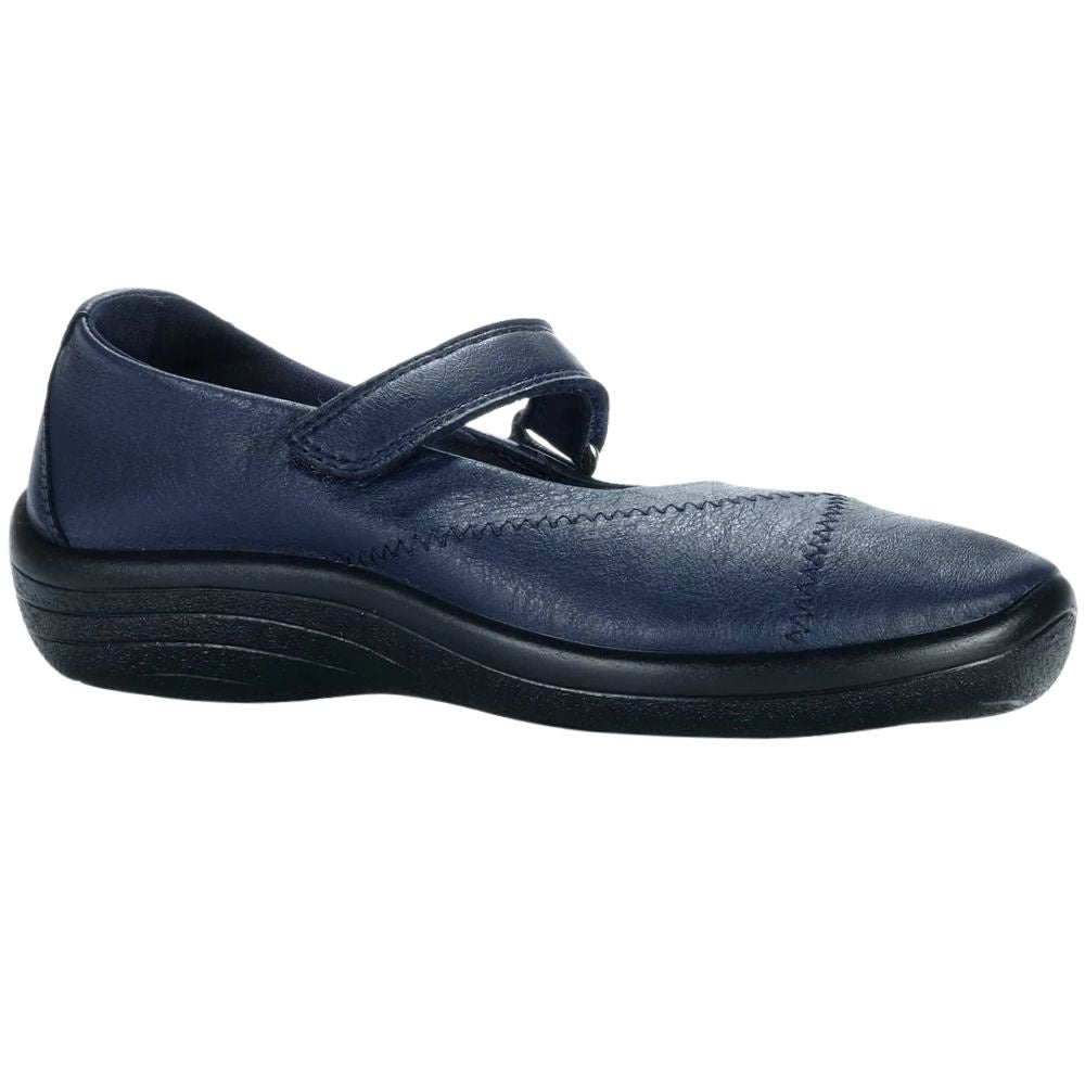 A navy blue Mary-Jane style slip-on shoe with a 'Lytech' upper and a black sole, shown from a side profile on a white background.