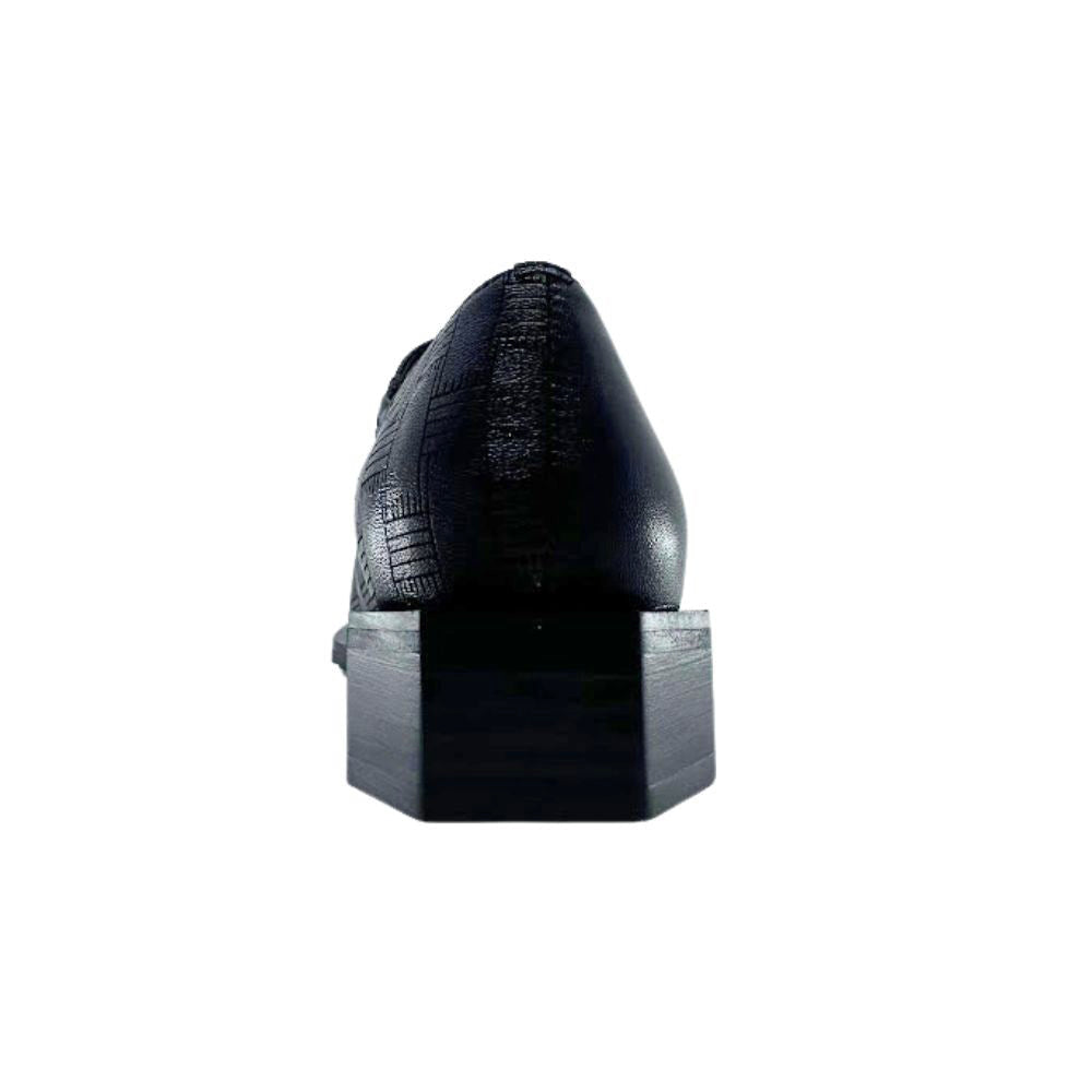 Black dress shoe on a white background