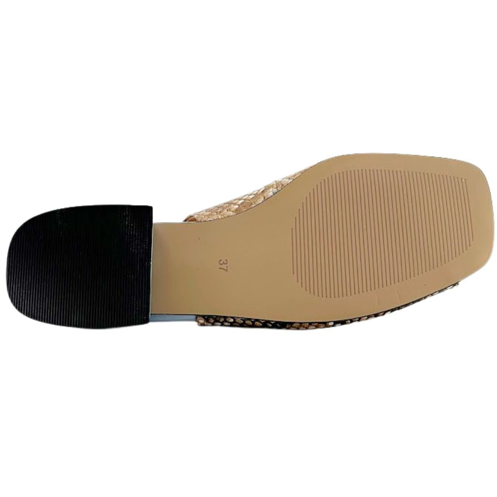 The outsole view of a women's shoe with good tread.