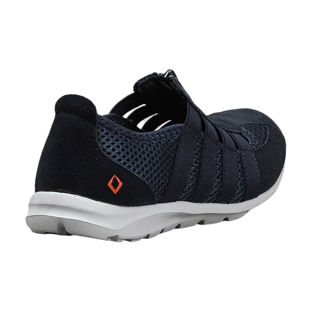 Navy blue casual shoe with a grey sole on a white background