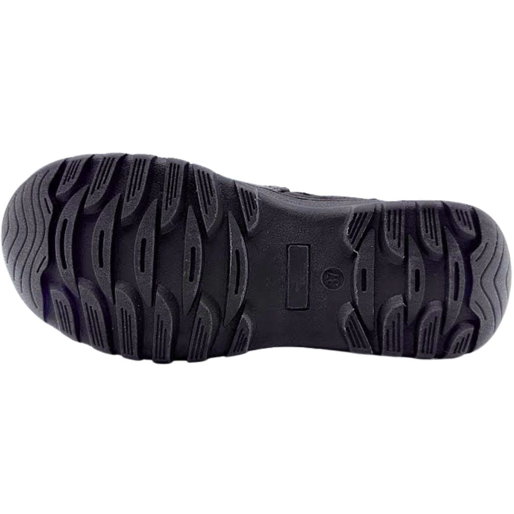 Close-up of a brown shoe sole with tread pattern on a white background
