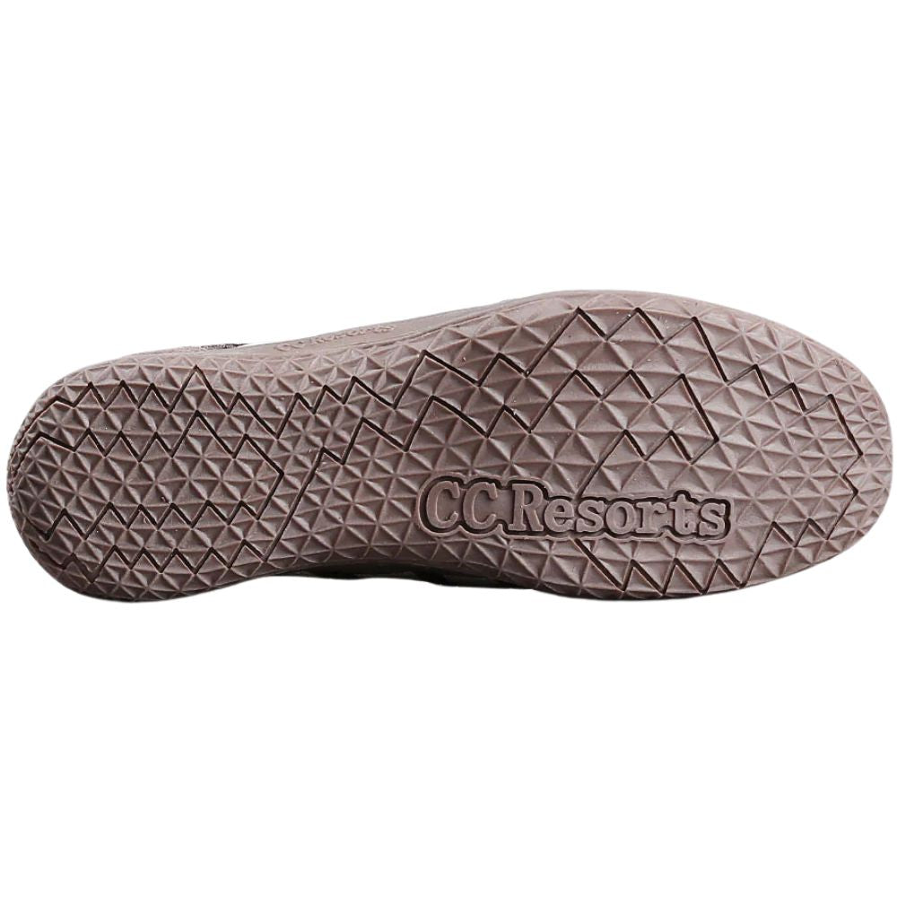 Textured shoe sole with 'CC Resorts' branding on a white background