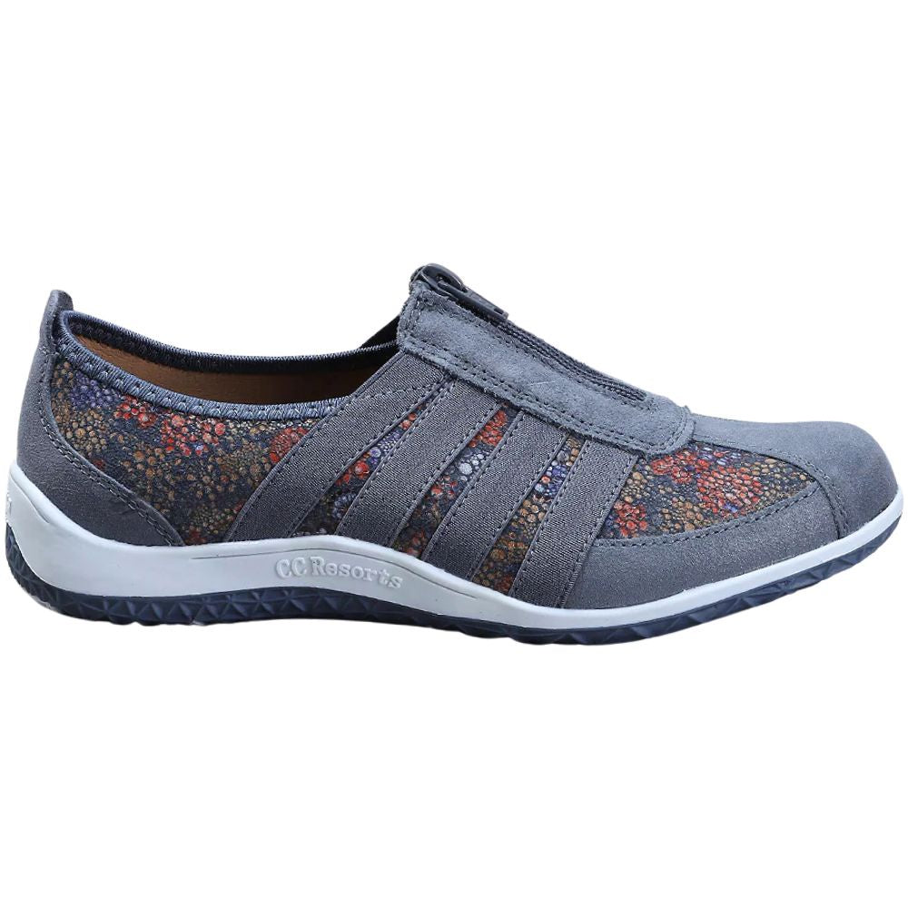 Blue shoe with floral pattern on a white background