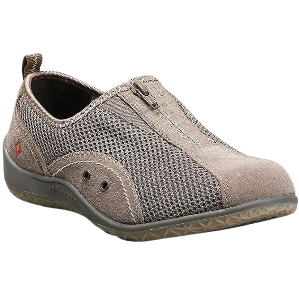 Brown casual shoe with mesh design on a white background