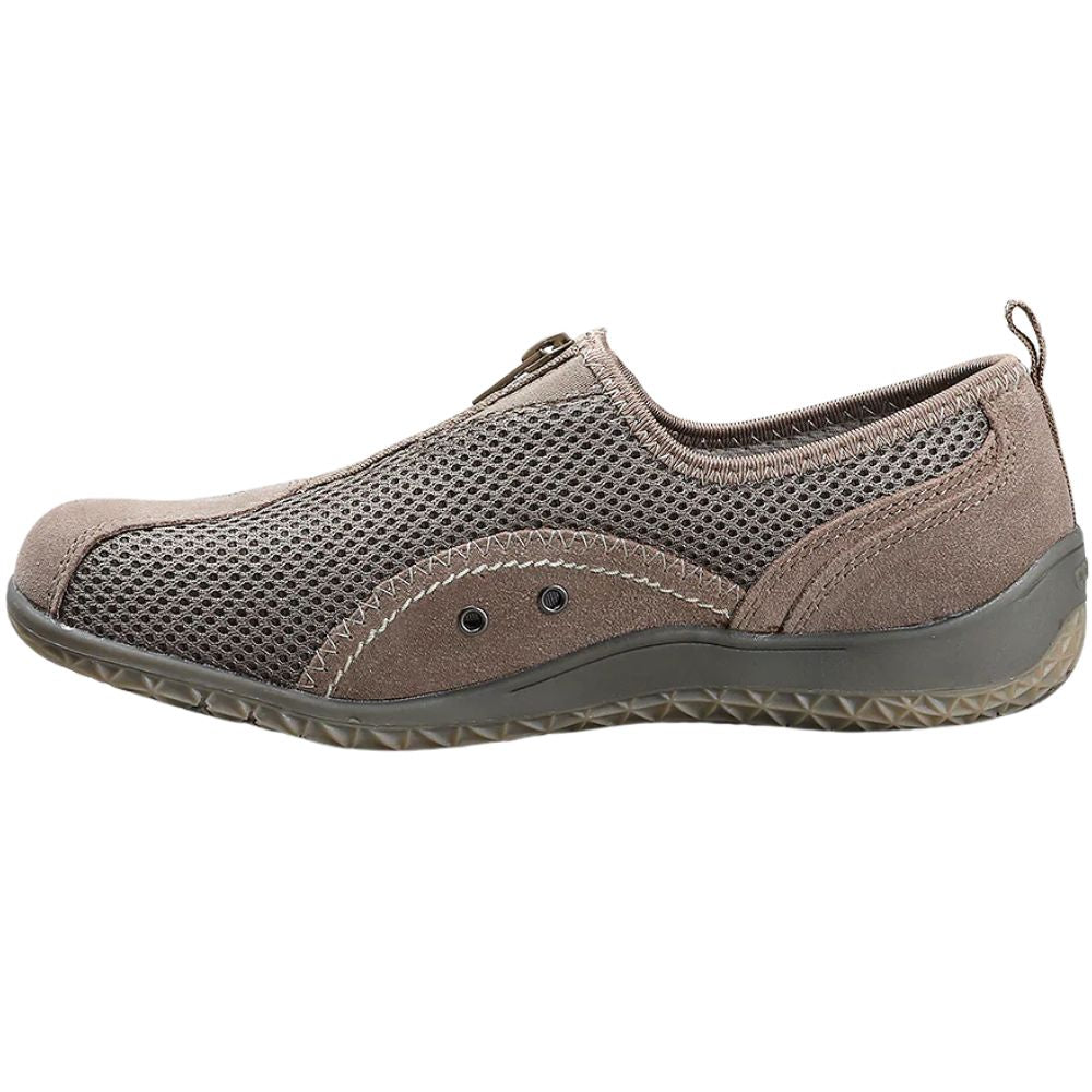 Brown casual shoe with mesh design on a white background