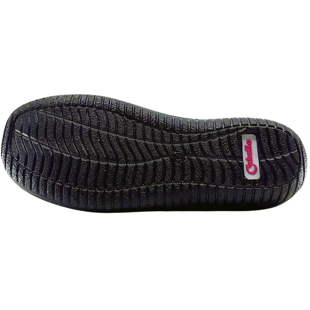 Black shoe sole with a brand logo on a white background