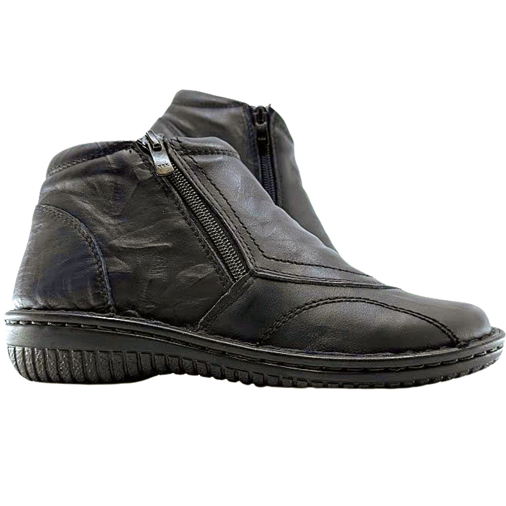 Black leather ankle boot with zipper on a white background