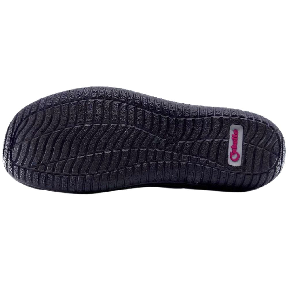 Black shoe sole with a brand logo on a white background