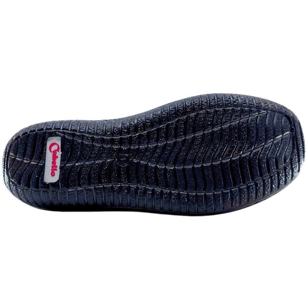 Black shoe sole with a brand logo on a white background
