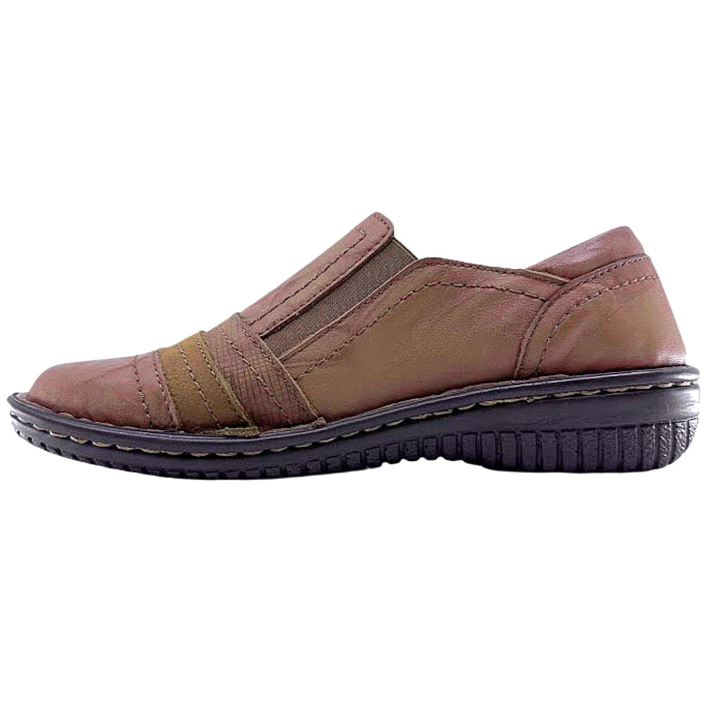 Brown slip-on shoe with a thick sole on a white background