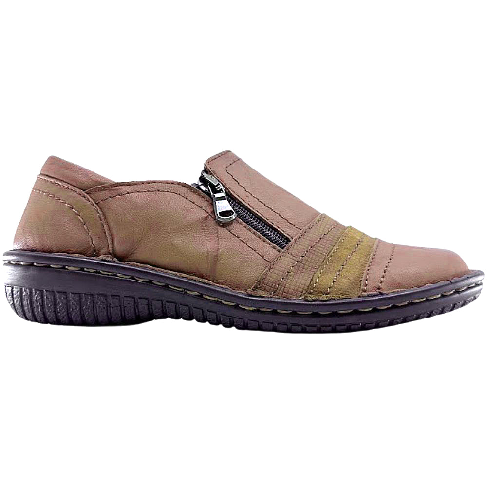 Brown shoe with a zipper on a white background