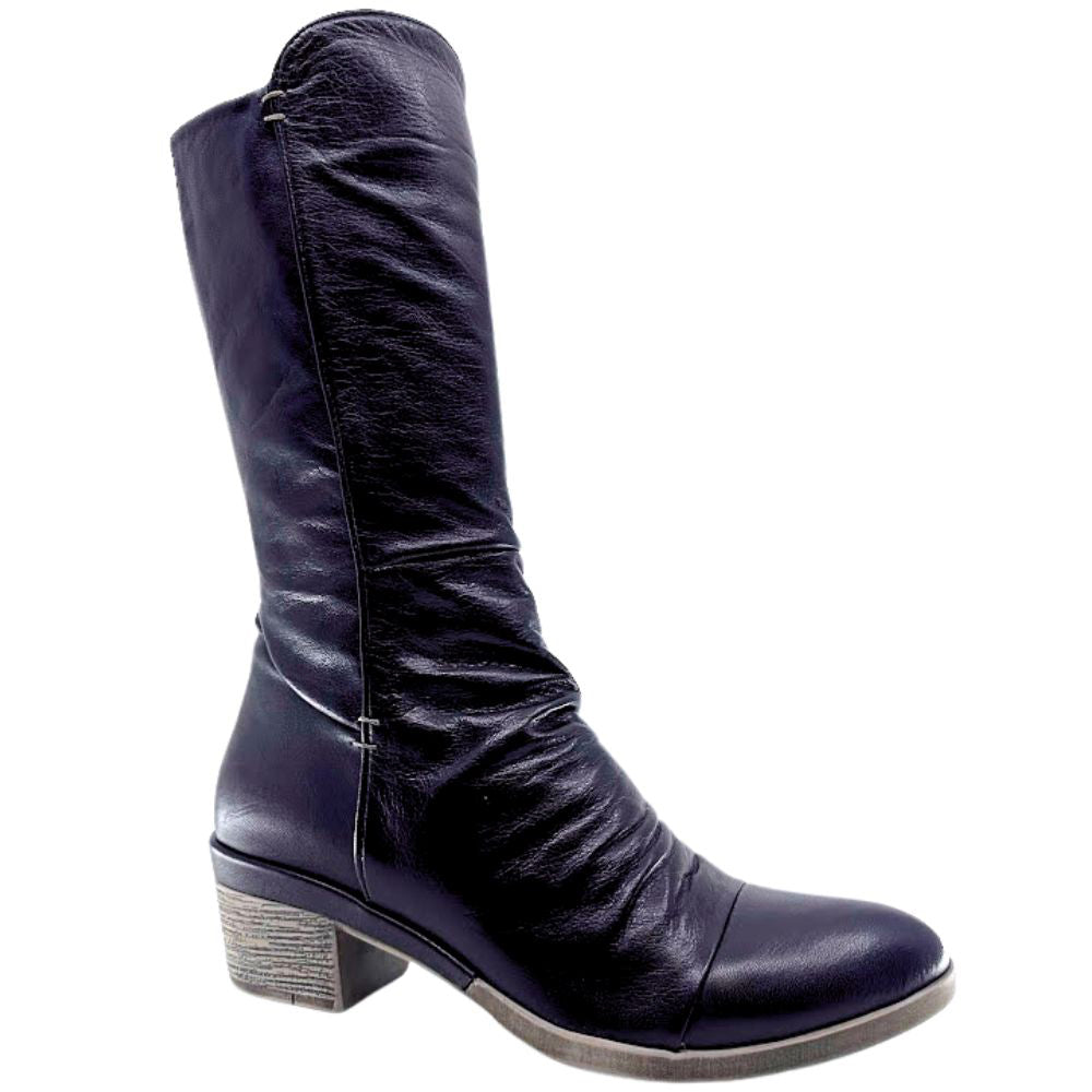 Black knee-high boot on a white background