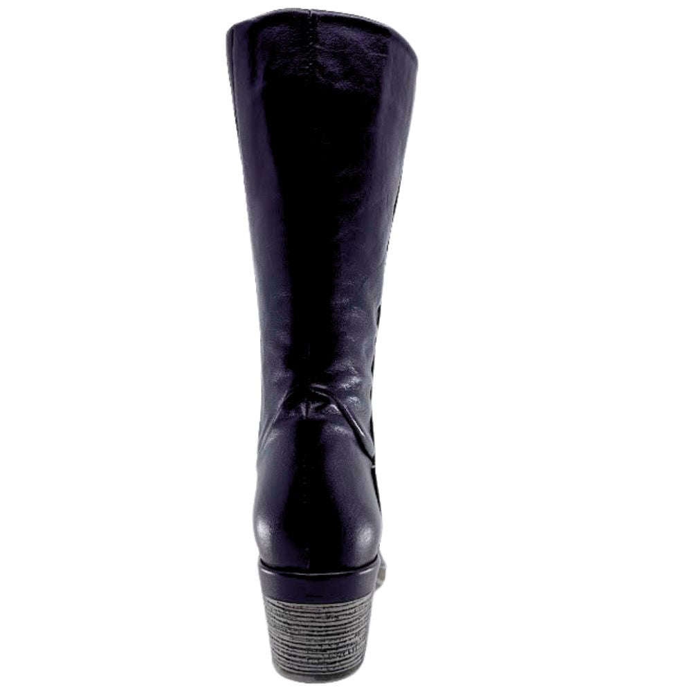 Black knee-high boot on a white background