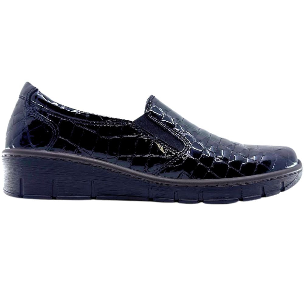Black crocodile-patterned shoe on a white background