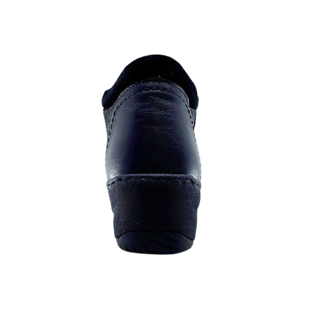 Black leather ankle boot on a white background