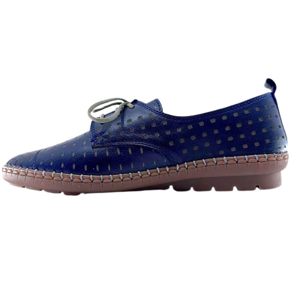 Navy shoe with a pattern on a white background