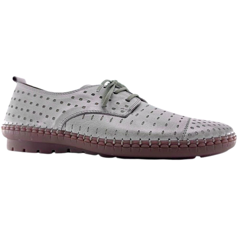 Taupe perforated shoe on a white background
