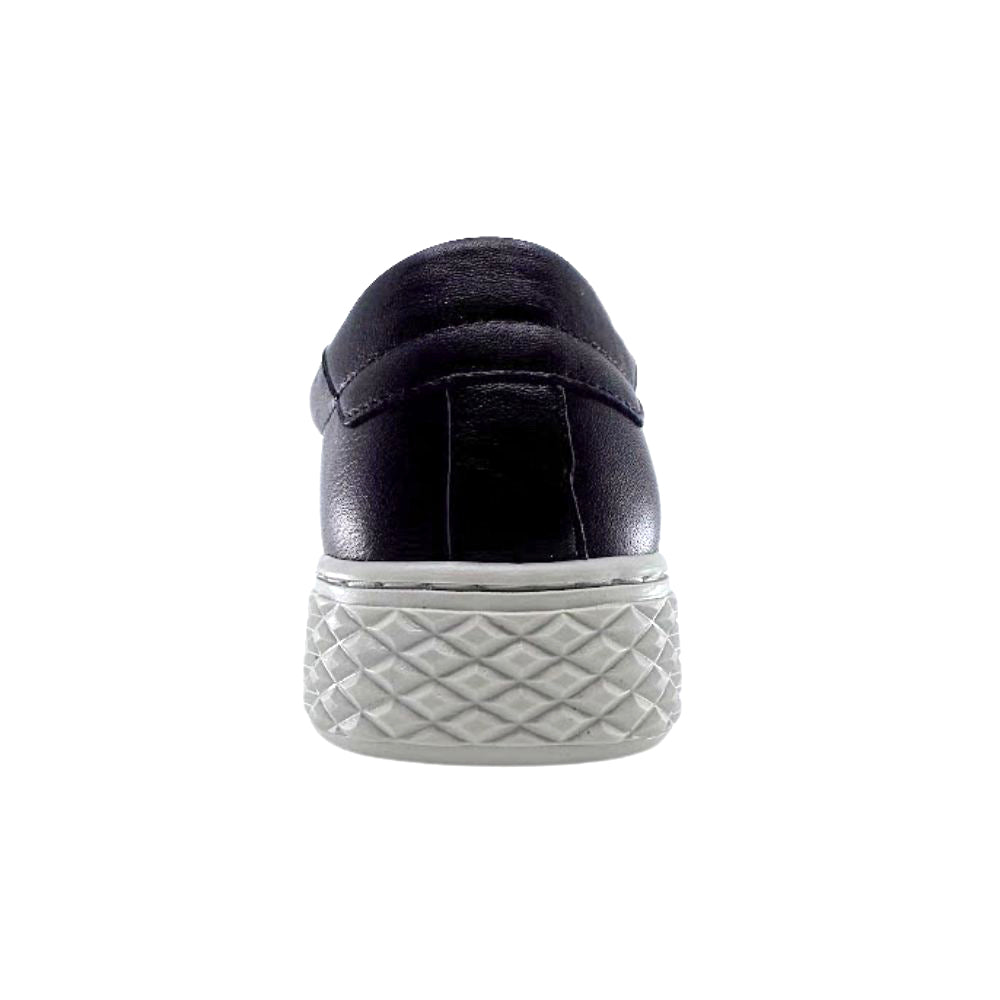 Black sneaker with a white sole on a white background
