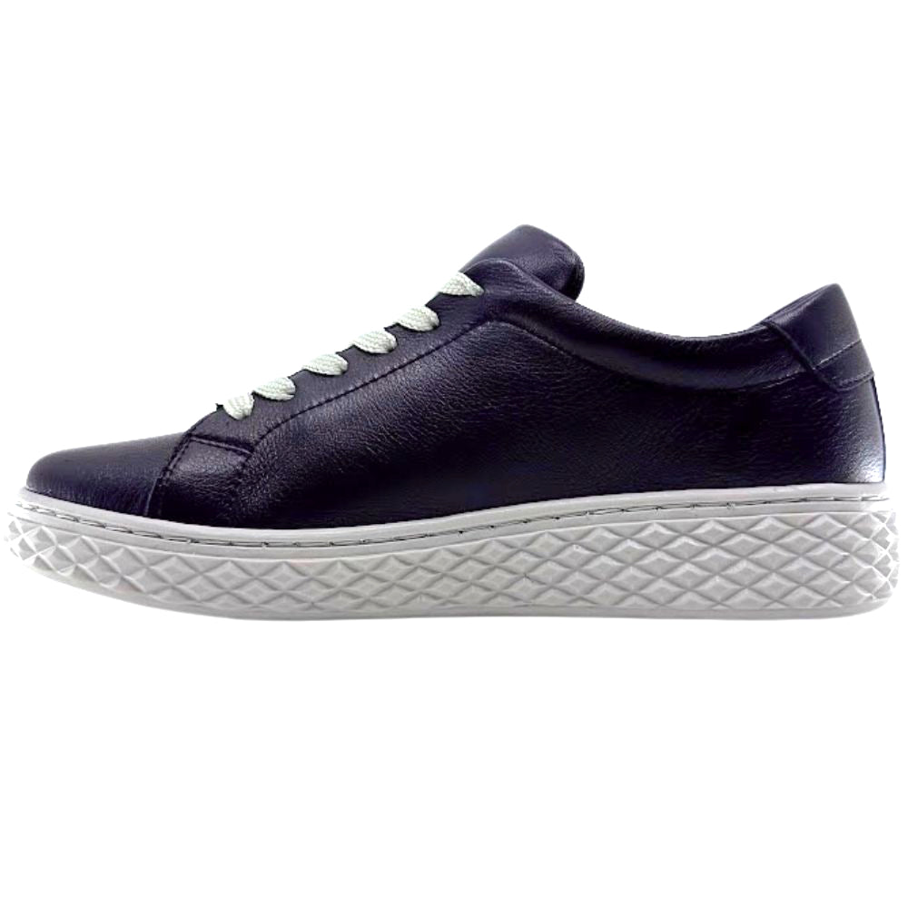 Black sneaker with white sole on a white background