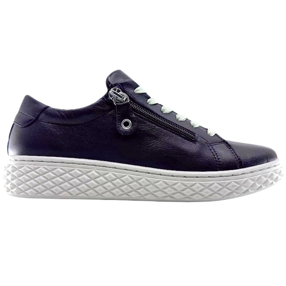 Black sneaker with a white sole on a white background