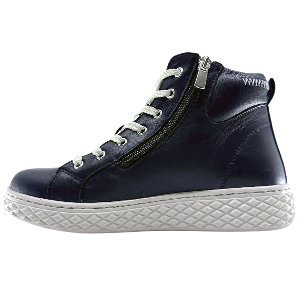 Black leather ankle boots with a zipper on a white background