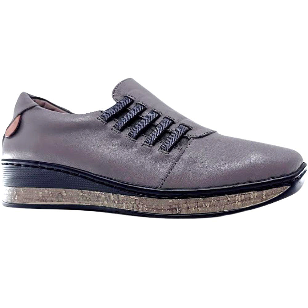 Dark stone shoe with black sole on a white background