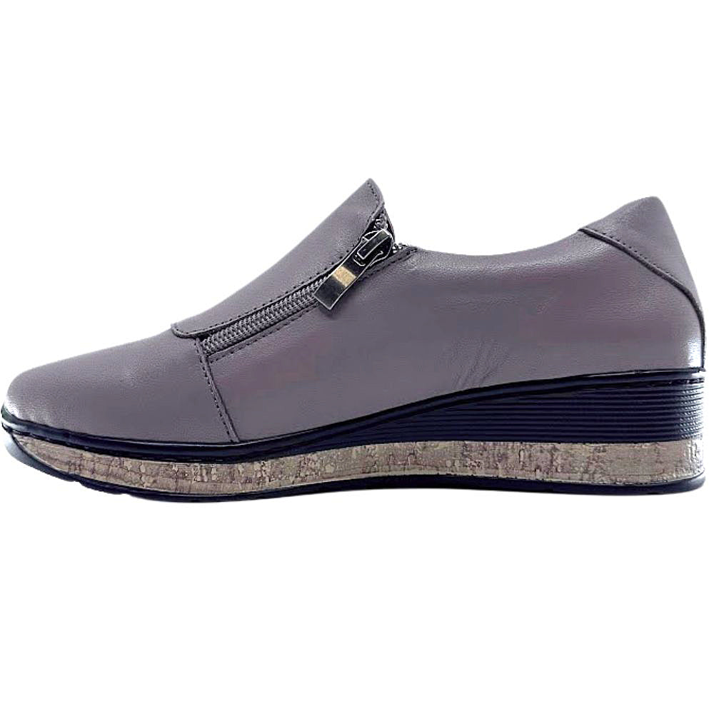 Dark stone shoe with zipper entry on a white background