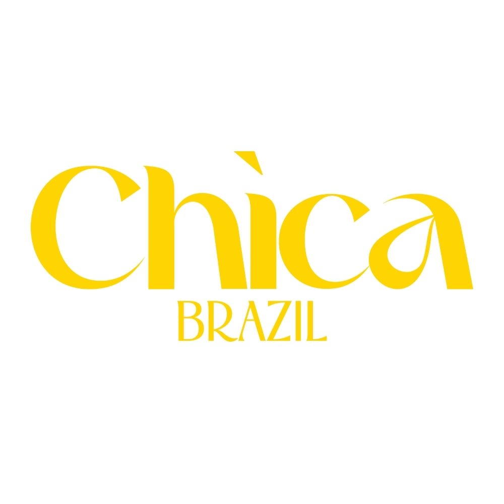 Chica Brazil logo with yellow text on a white background.