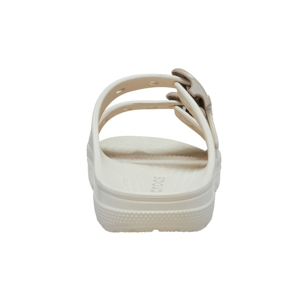 Back of off-White/cream sandal with double straps on a white background
