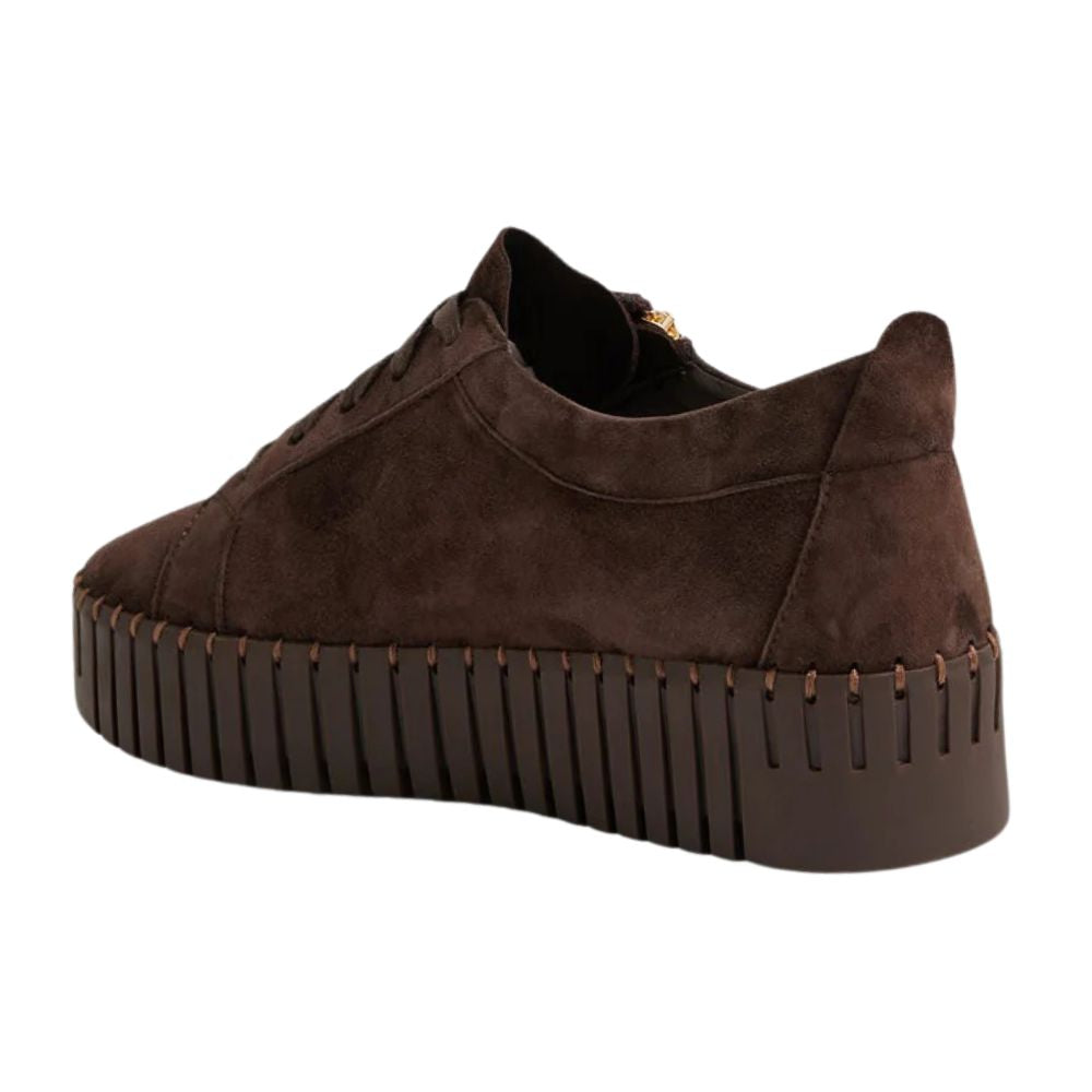 Brown suede leather platform sneaker on a white background