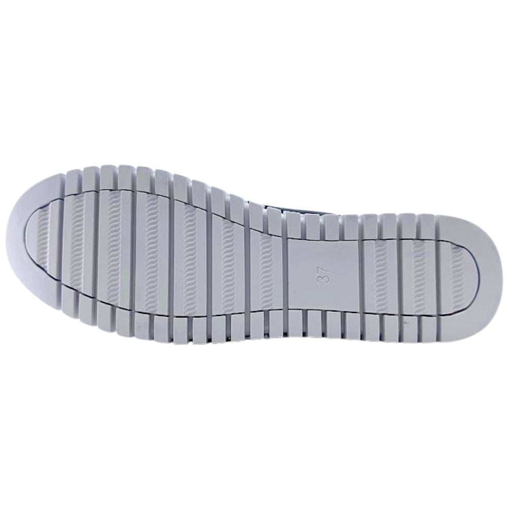 Close-up of a shoe sole with tread pattern on a white background