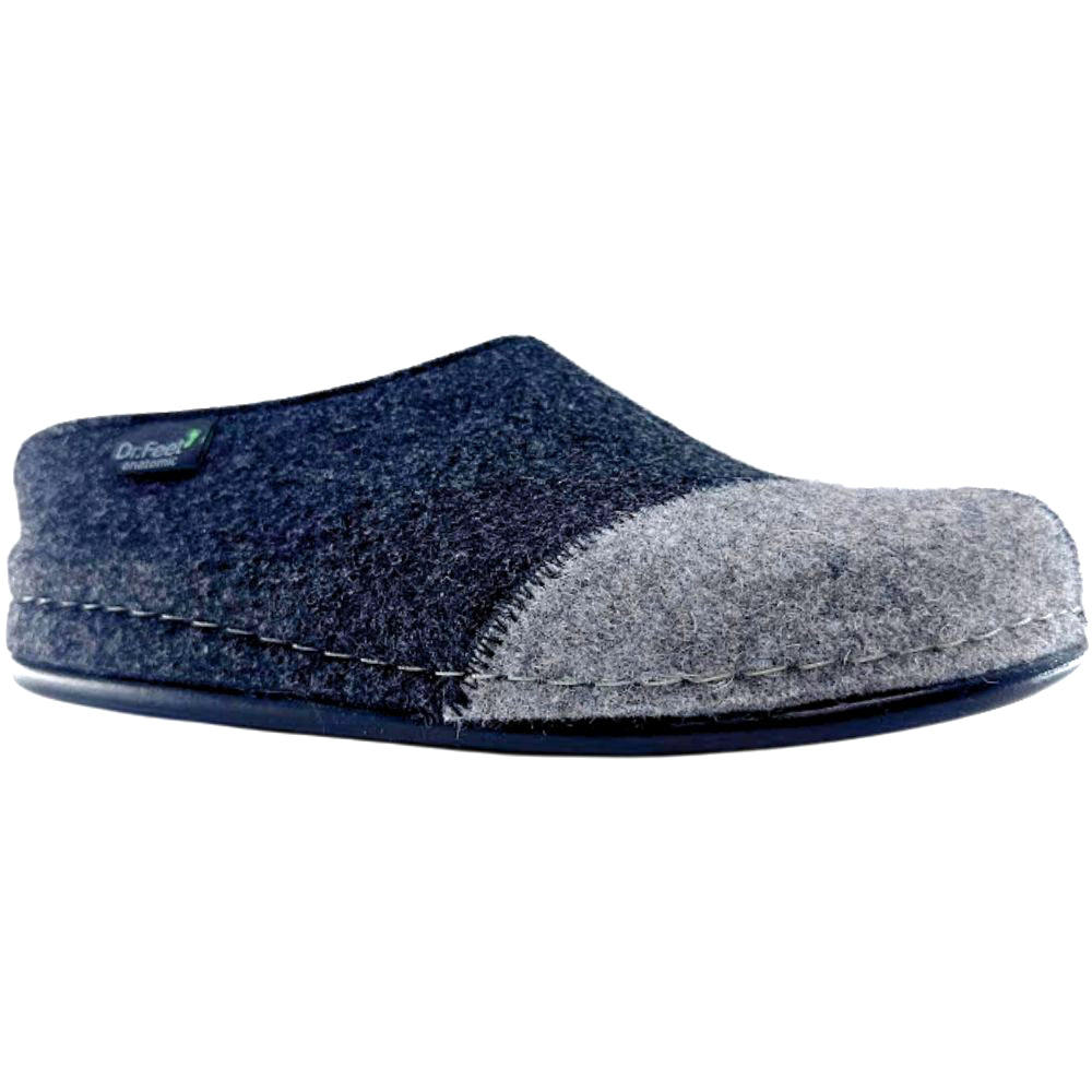 Black and grey wool slipper on a white background