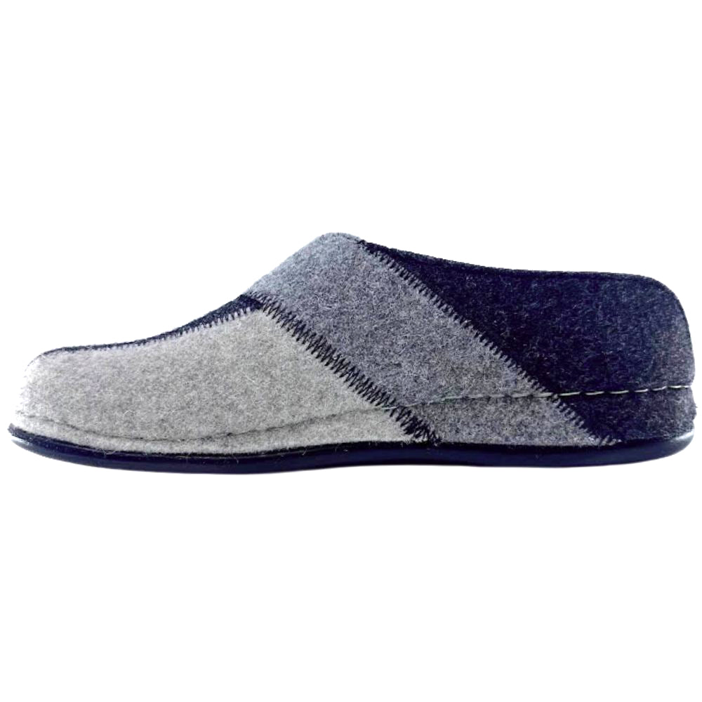 Gray and black wool slipper on a white background