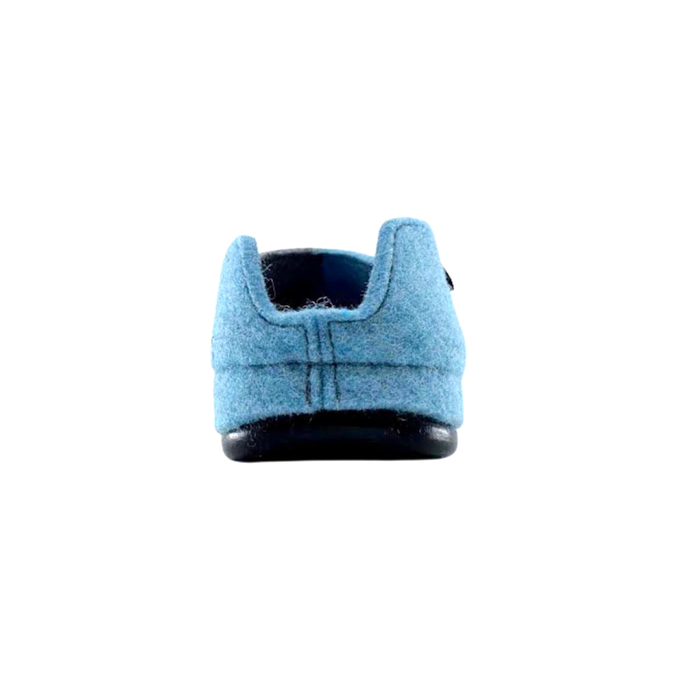 Blue wool slipper with a white background