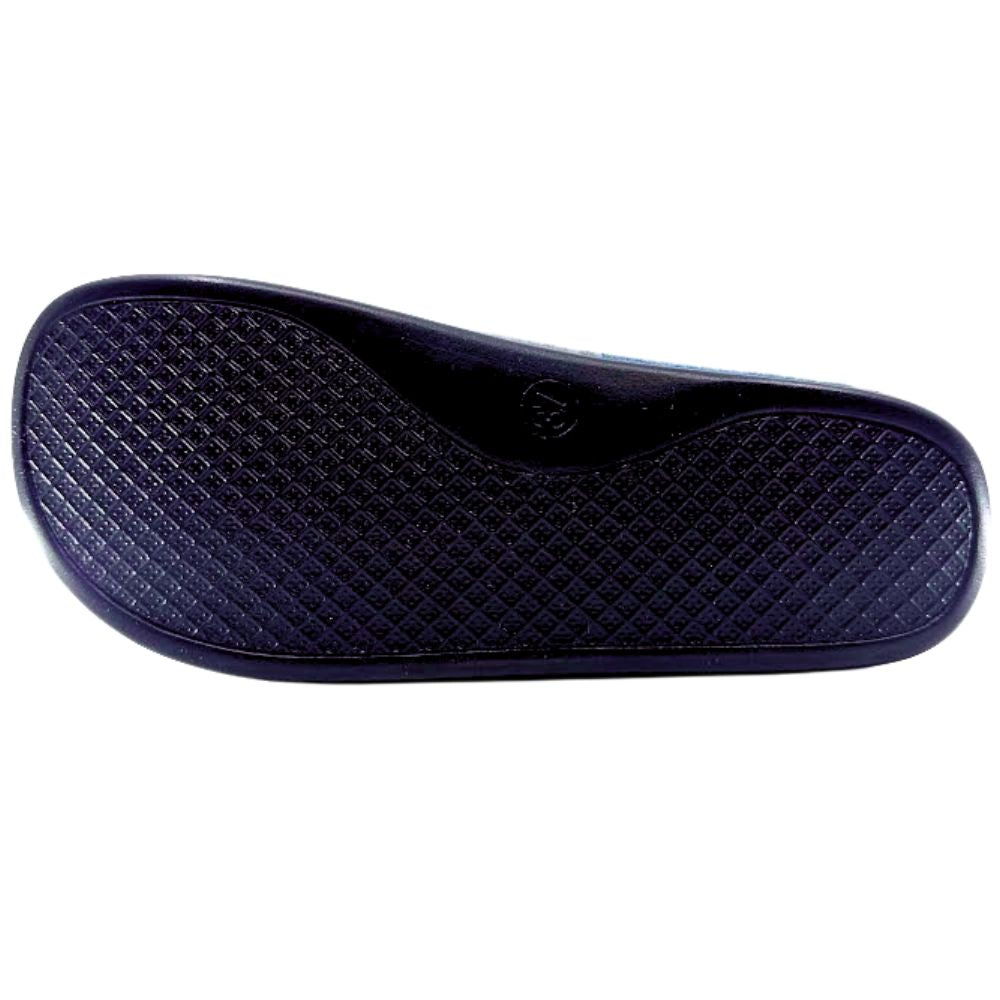 Black textured slipper sole on a white background