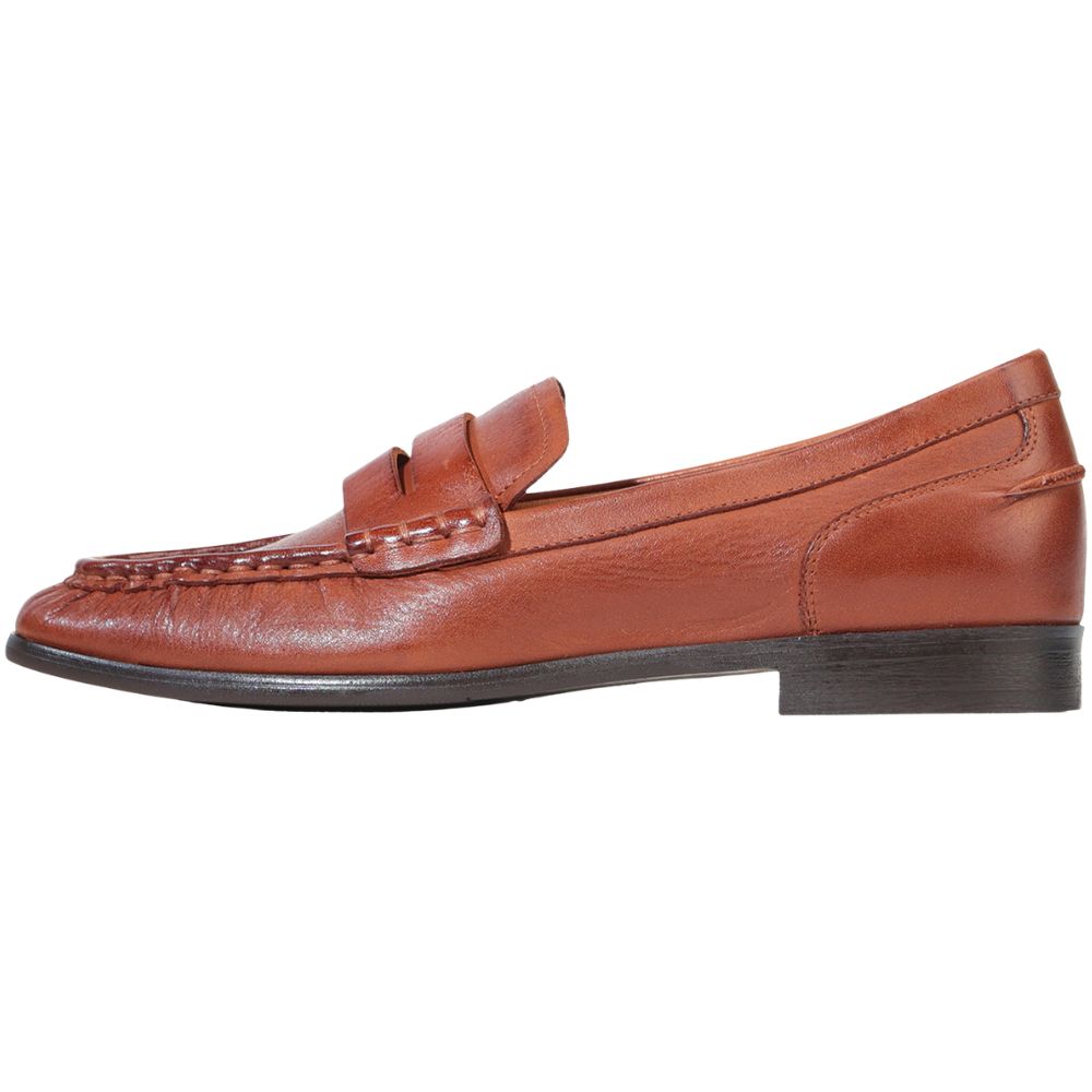Brown leather loafer shoe on a white background