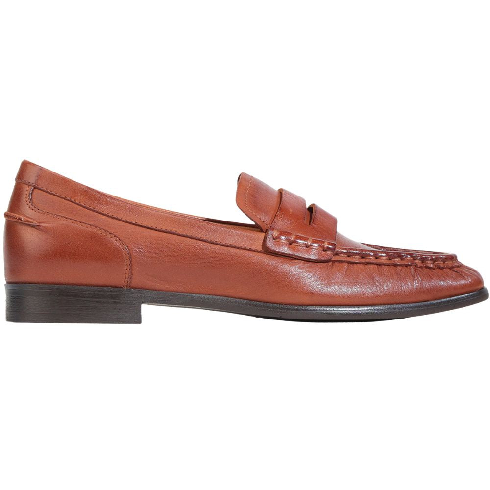 Brown leather loafer on a white background
