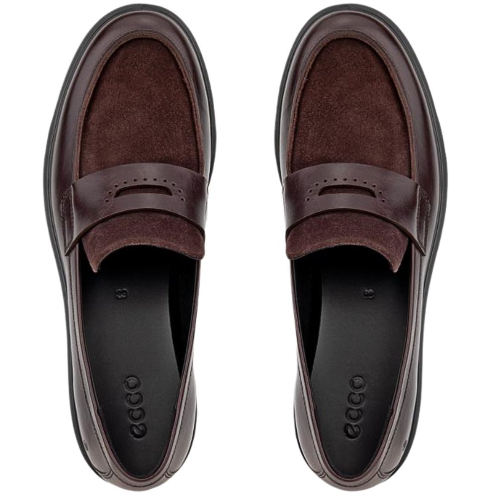 Pair of brown loafers on a white background