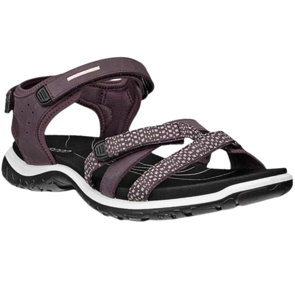 A single ECCO OFFROAD ROAM sandal with merlot coloured straps and a black sole, set against a white background.