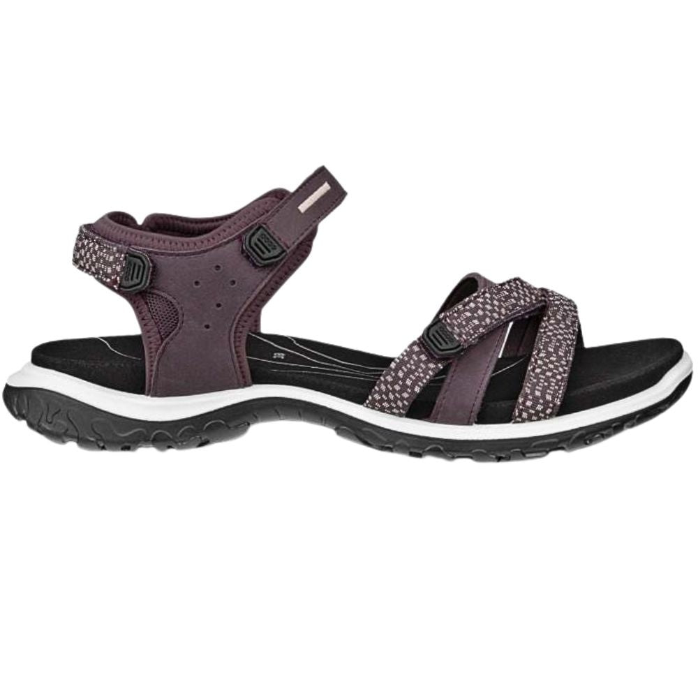 A single ECCO OFFROAD ROAM sandal with merlot coloured straps and a black sole, set against a white background.