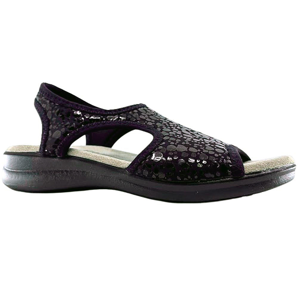 Black textured sandal with open toe design on a white background