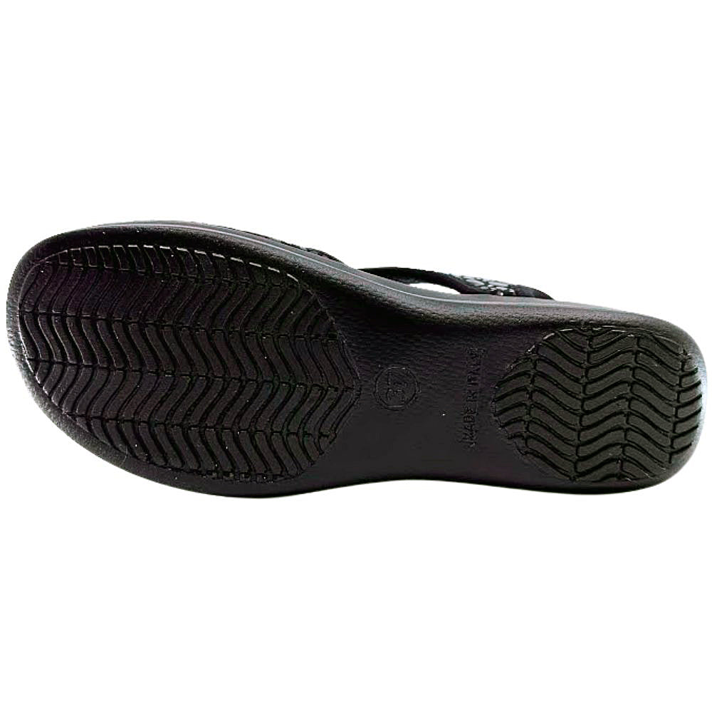 Black sandal sole with tread pattern on a white background