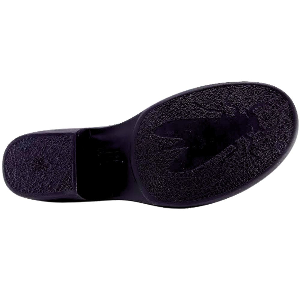 Black boot sole with a FLY logo on a white background