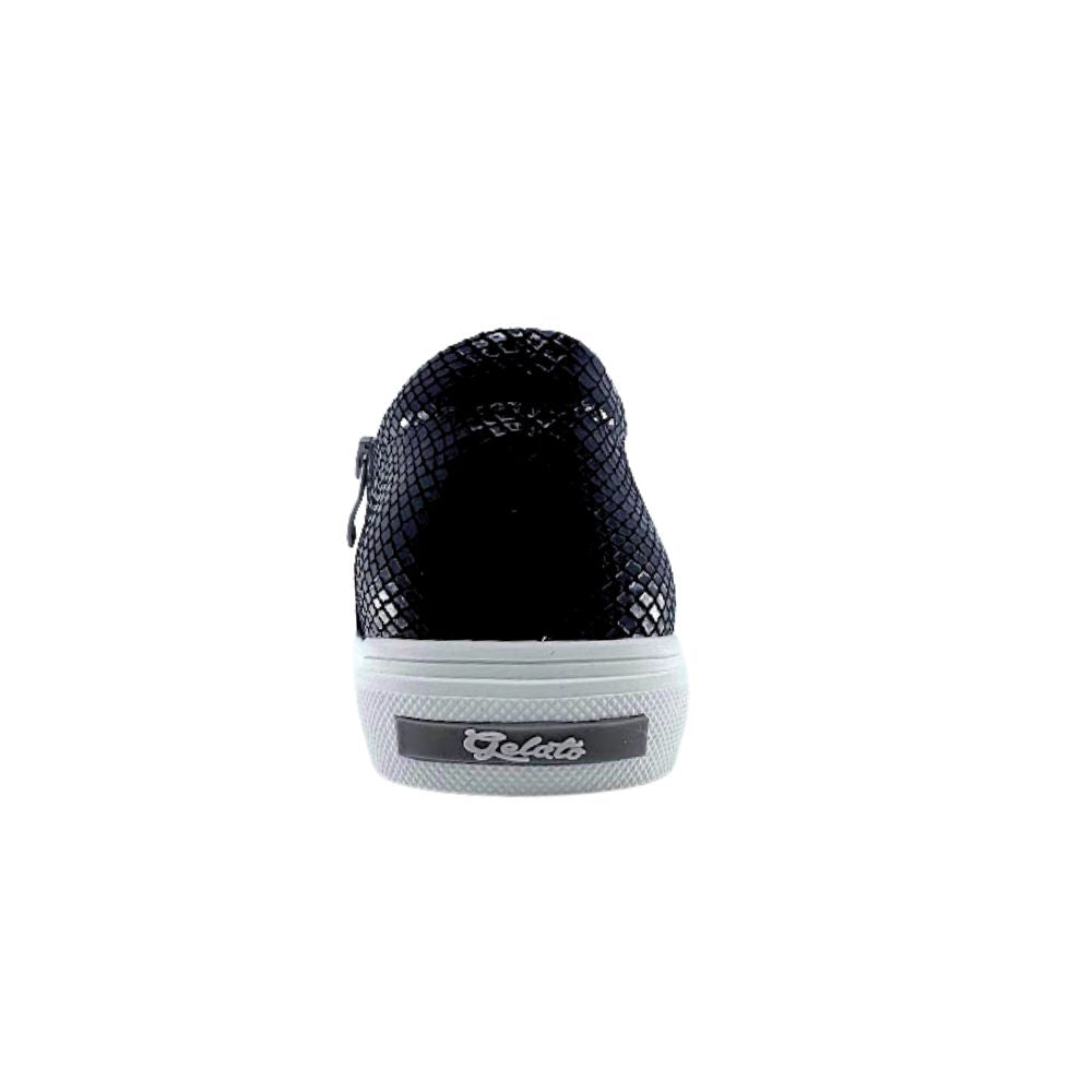 Black textured loafer sneaker with white sole on a white background