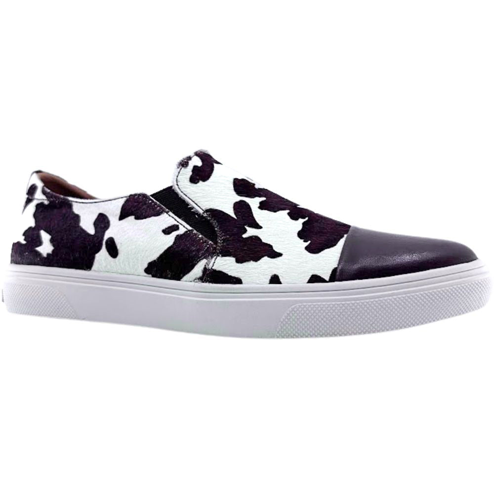 Brown and white cow print loafer sneaker on a white background