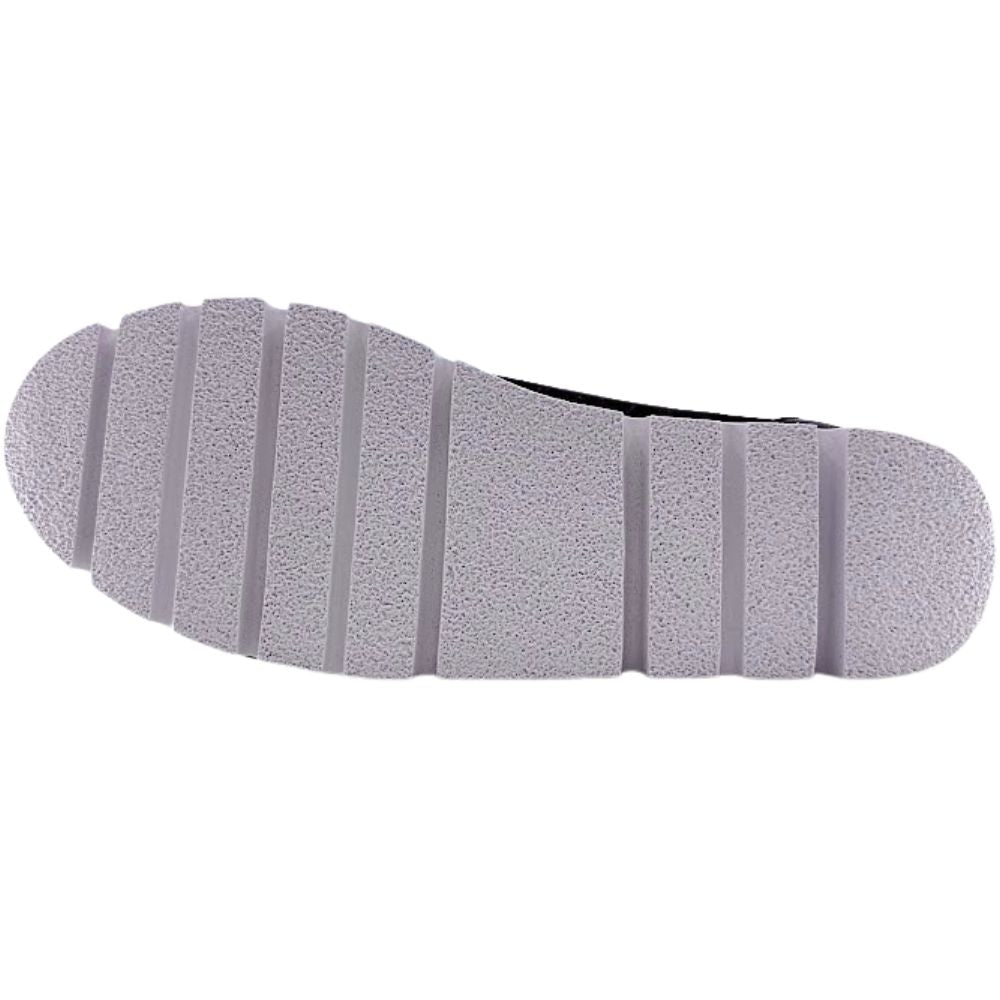 Close-up of a shoe sole with tread pattern on a white background